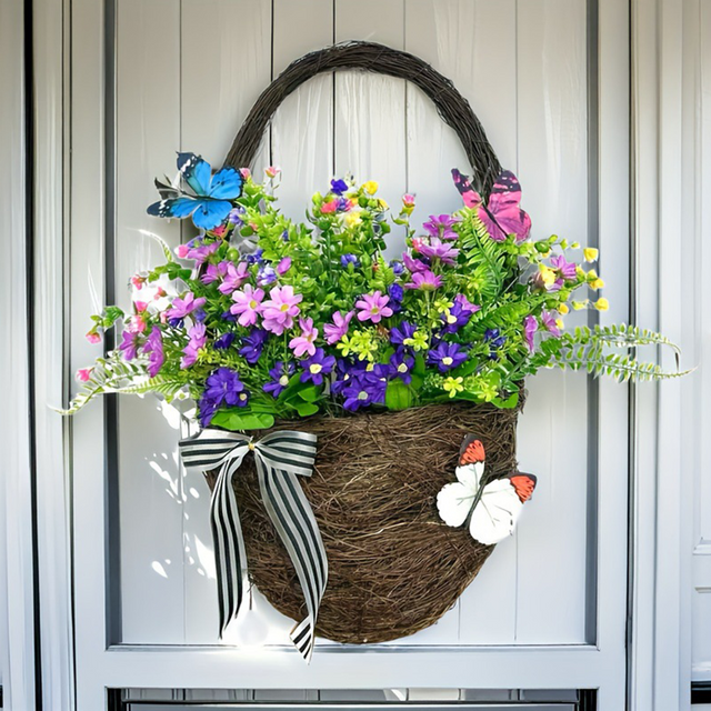 plastic brown butterfly themed flower basket on the door