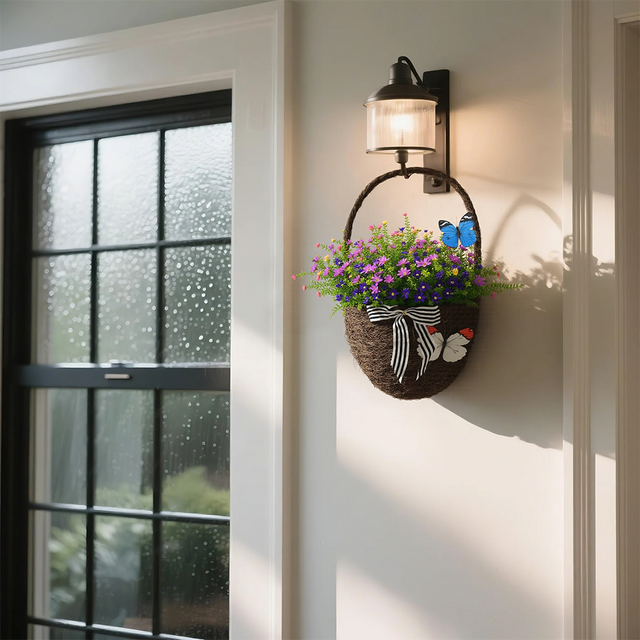 plastic brown butterfly themed flower basket on the wall