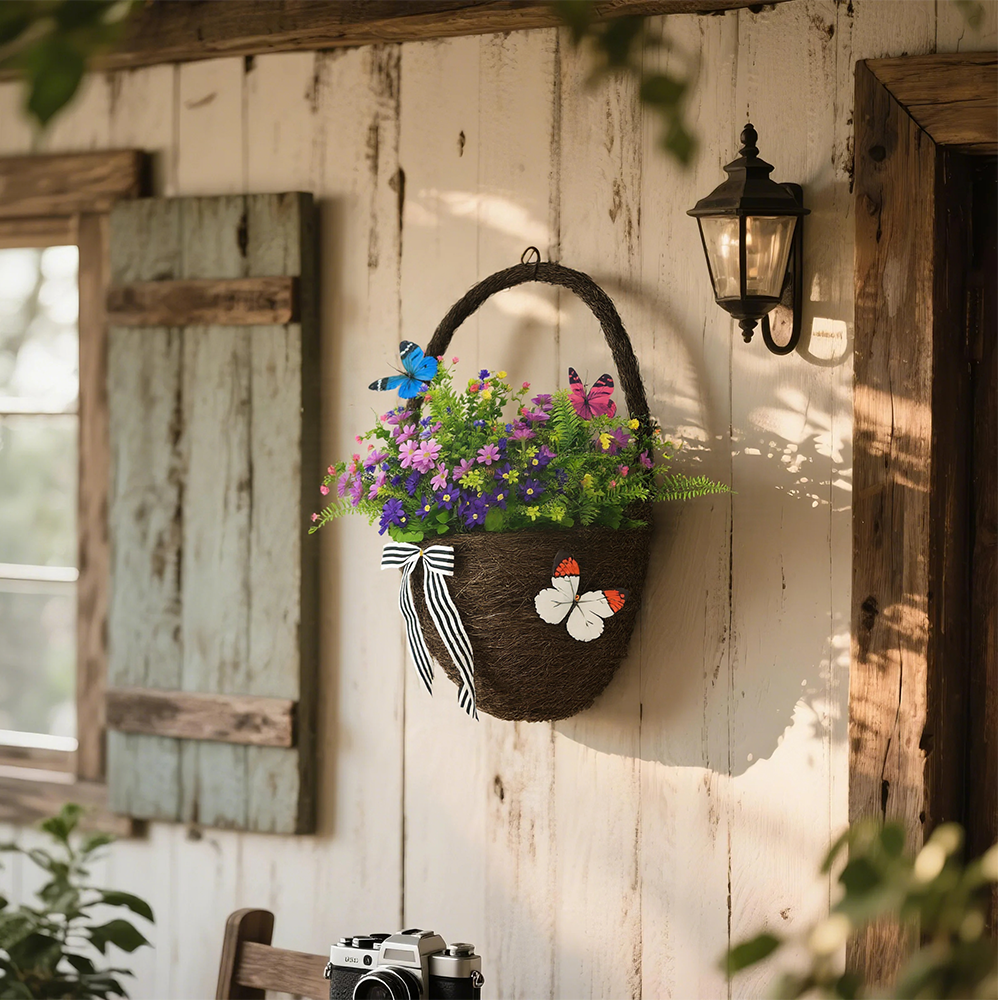 plastic brown butterfly themed hanging flower basket