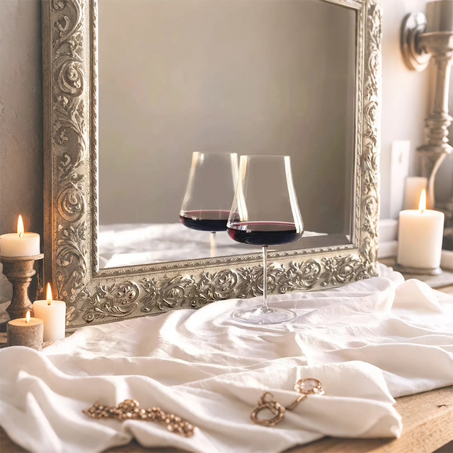 premium goblet glass filled with grape wine