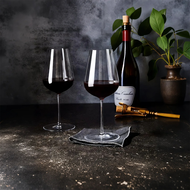 premium goblet glass filled with wine on the table