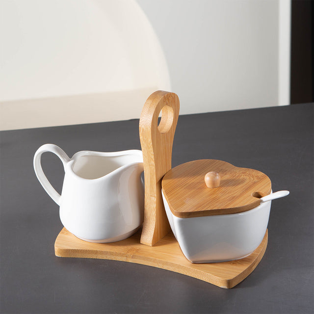 pure white ceramic sugar jar and creamer set