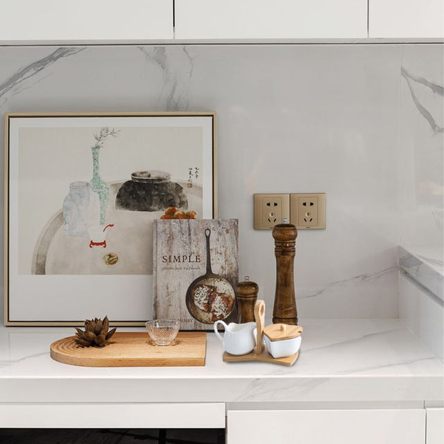pure white ceramic sugar jar and creamer set on the table