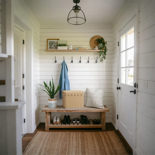rattan weave storage basket with lid at the door