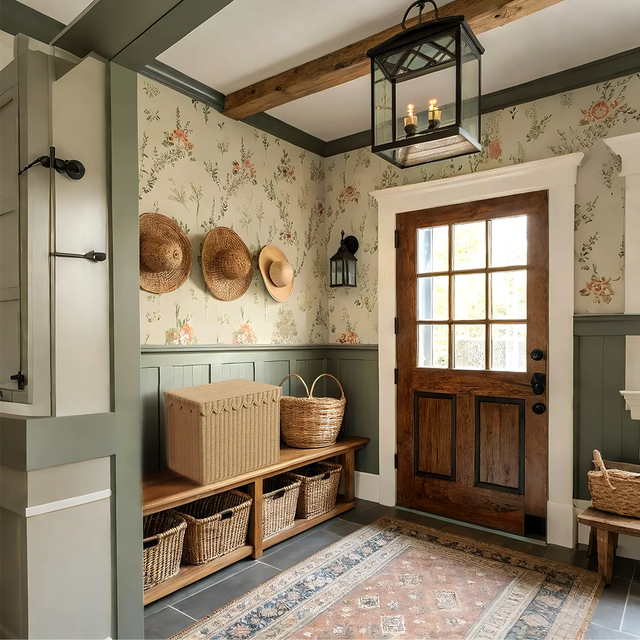 rattan weave storage basket with lid at the door