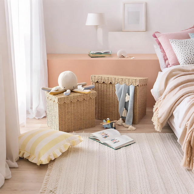 rattan weave storage basket with lid in the bedroom