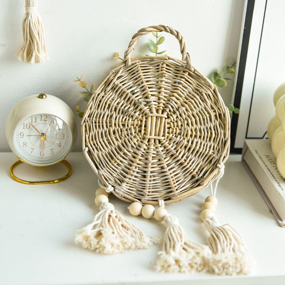 rattan woven bird's nest shaped hanging basket back details