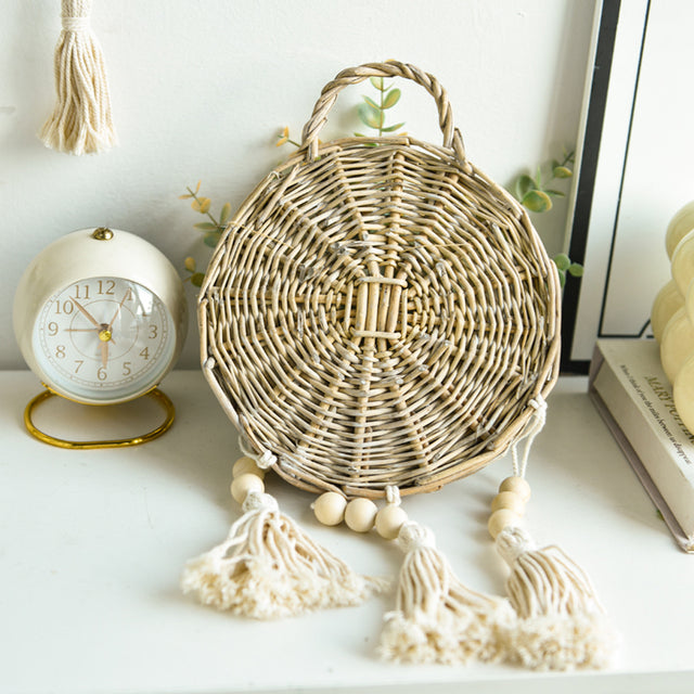 rattan woven bird's nest shaped hanging basket back details