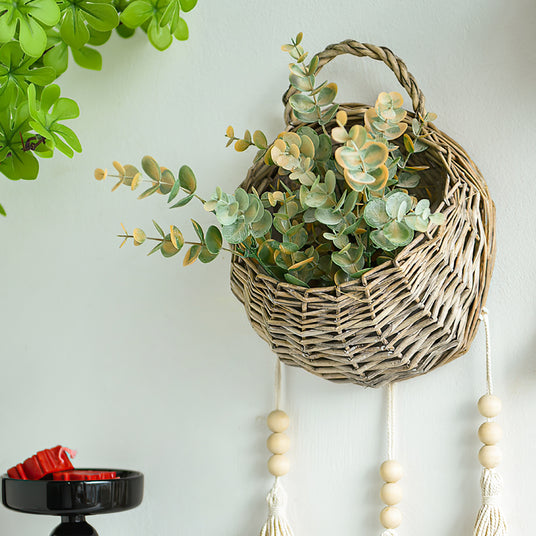 rattan woven bird's nest shaped hanging basket details