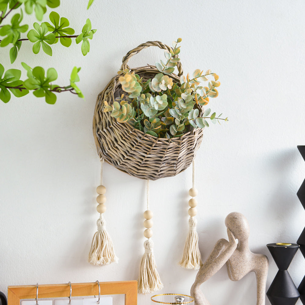rattan woven bird's nest shaped hanging basket details