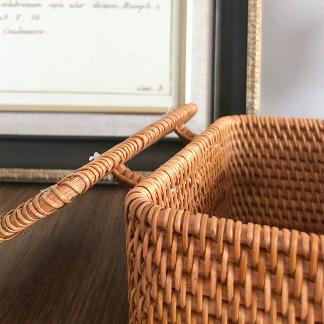 rectangular handwoven rattan natural brown eco-friendly tissue box details