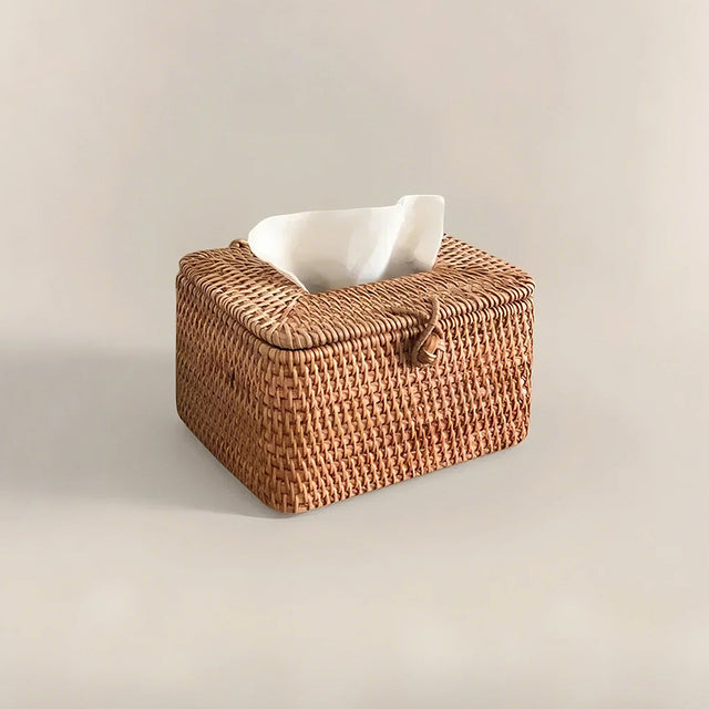 rectangular handwoven rattan natural brown eco-friendly tissue box