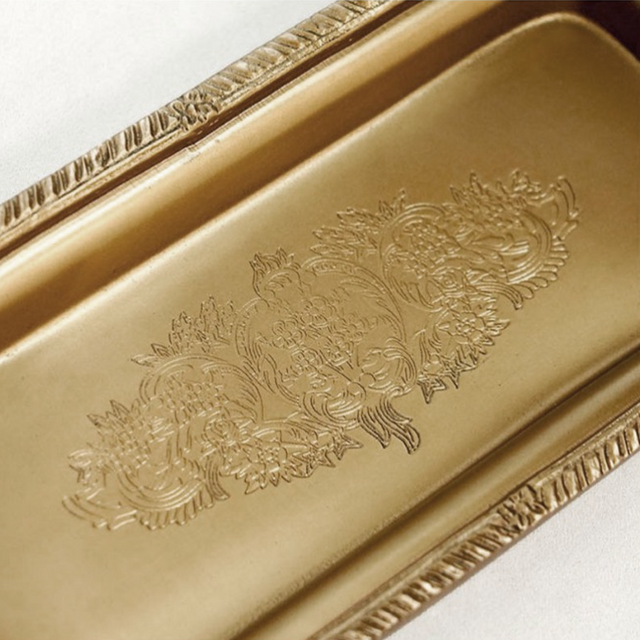 rectangular indian brass embossed serving tray details