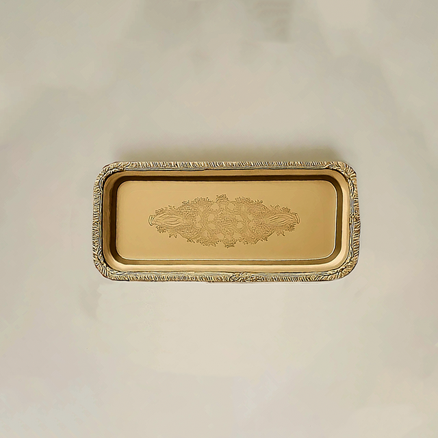 rectangular indian brass embossed serving tray