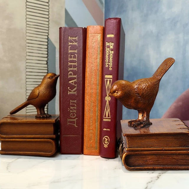 resin bronze decorative vintage birds books bookends on the table