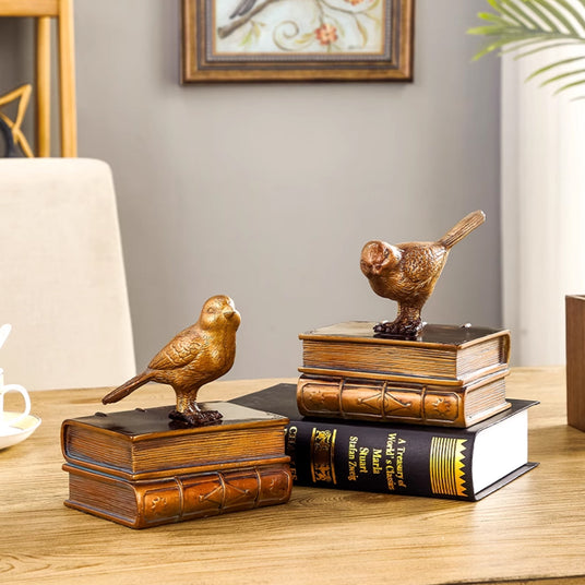 resin bronze decorative vintage birds books bookends on the table