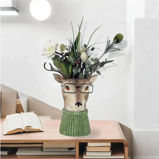 resin brown animal planter decorative vase on the desk