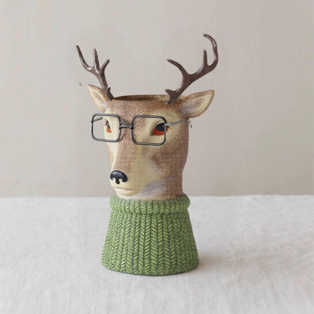 resin brown deer shaped planter decorative vase on the table