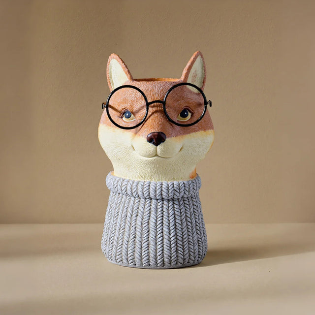 resin brown fox shaped planter decorative vase on the table