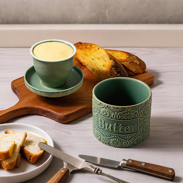 retro relief ceramic butter storage crock