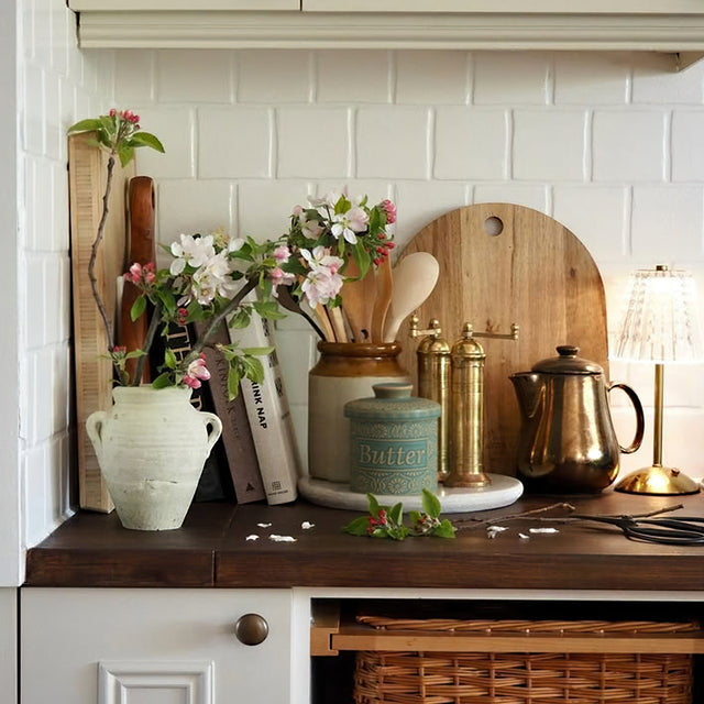 retro relief ceramic butter storage crock in the kitchen
