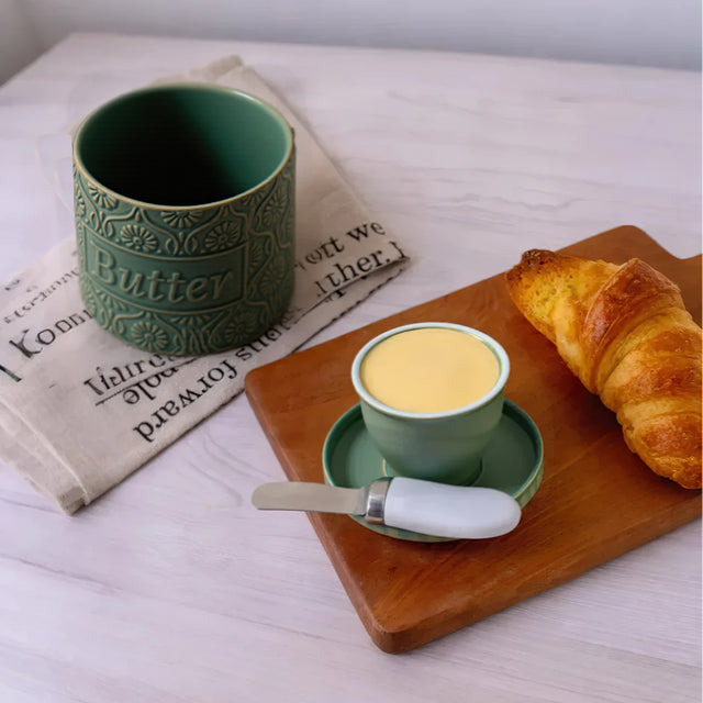 retro relief ceramic butter storage crock together with desserts