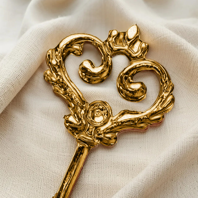 retro stainless steel golden key shaped fork and spoon details