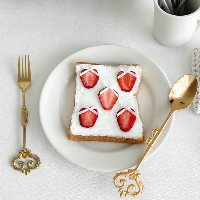 retro stainless steel golden key shaped fork and spoon eat desserts