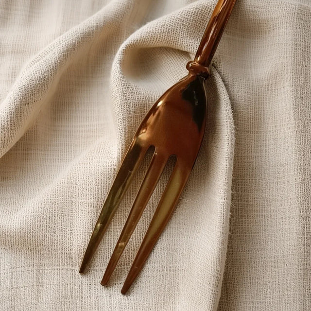 retro stainless steel golden key shaped fork details