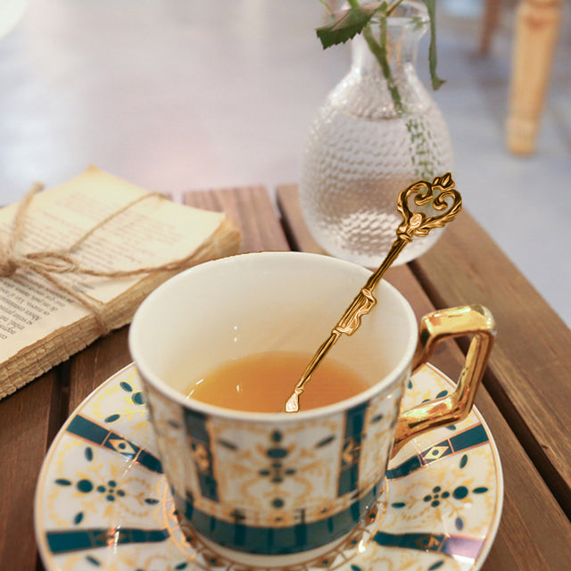 retro stainless steel golden key shaped spoon coffee stirrers