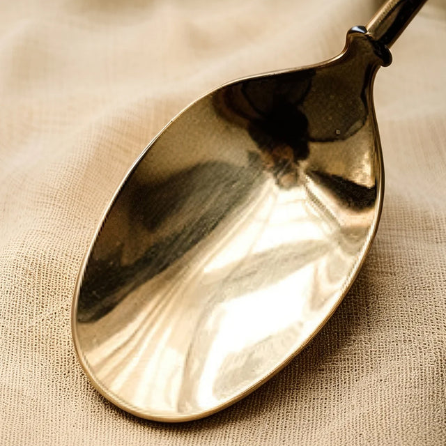 retro stainless steel golden key shaped spoon details