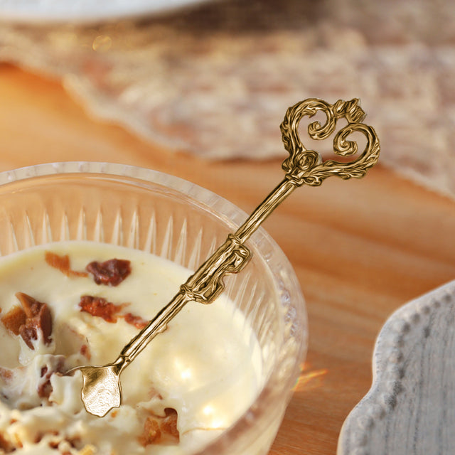 retro stainless steel golden key shaped spoon serve desserts