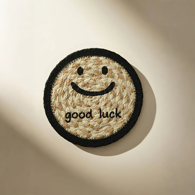 round jute woven smiling face table coaster