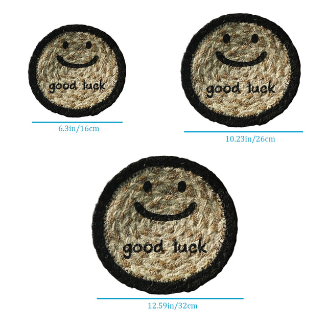 round jute woven smiling face table coaster size chart