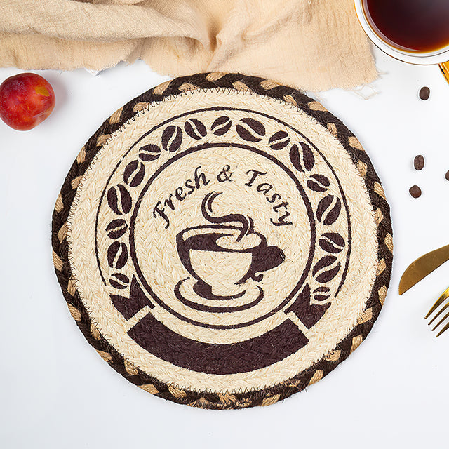 round jute woven table coaster details