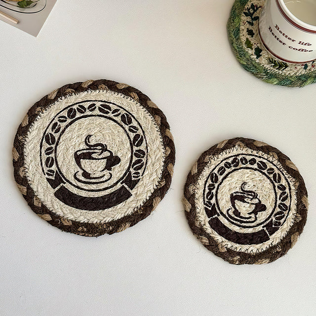 round jute woven table coaster details