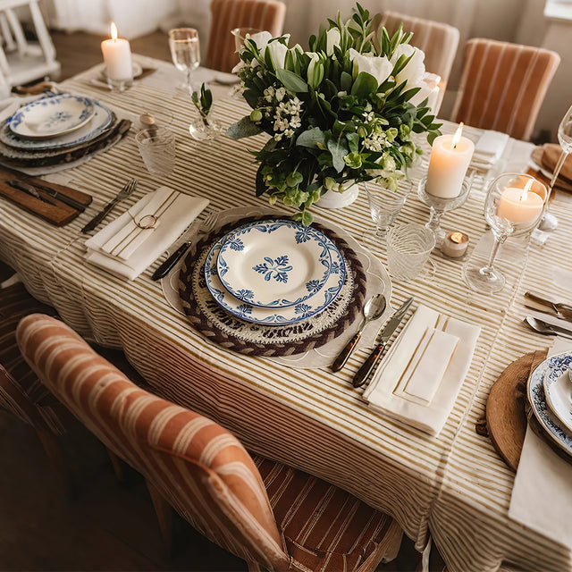 round jute woven table coaster on the dining table