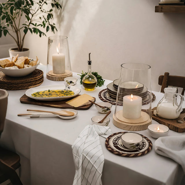 round jute woven table coaster on the dining table