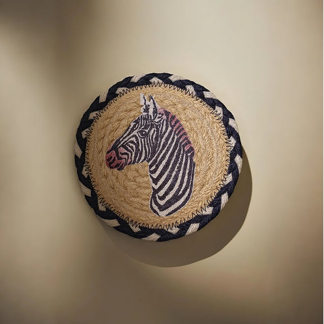 round jute woven zebra table coaster