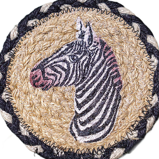 round jute woven zebra table coaster details