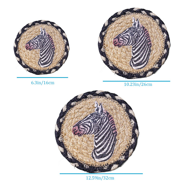 round jute woven zebra table coaster size chart