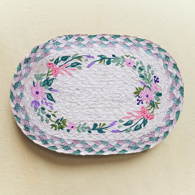 rustic floral woven oval placemat