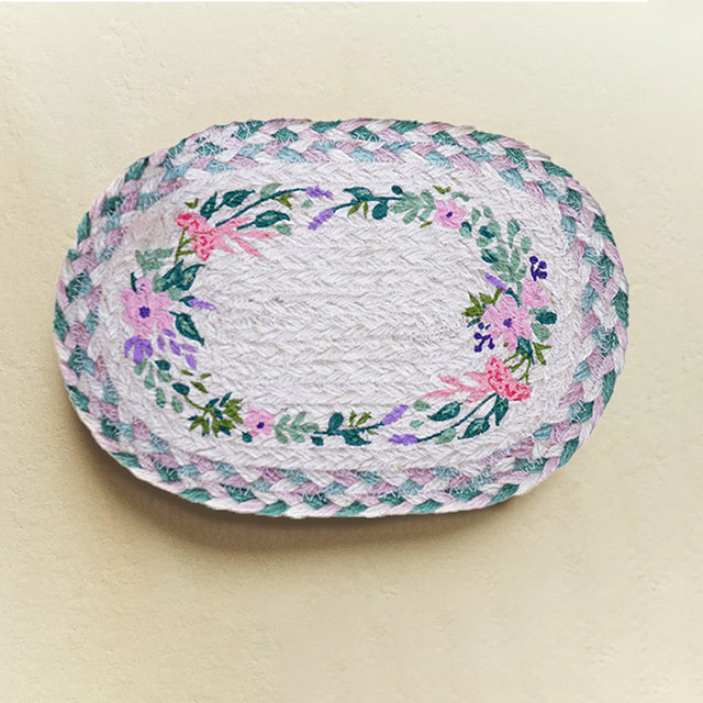 rustic floral woven oval placemat