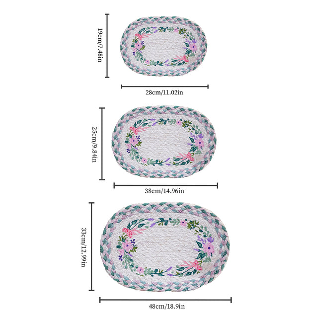 rustic floral woven oval placemat size chart