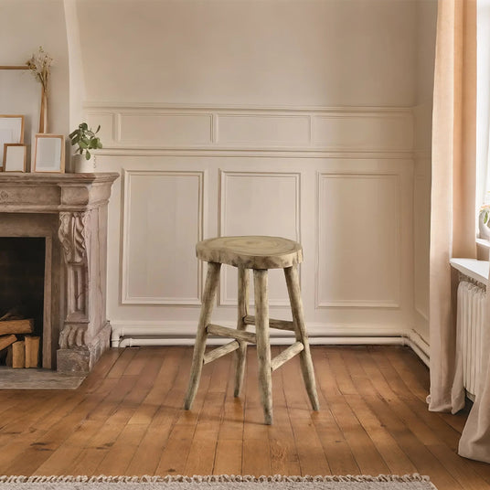 rustic wood bar stool in the living room
