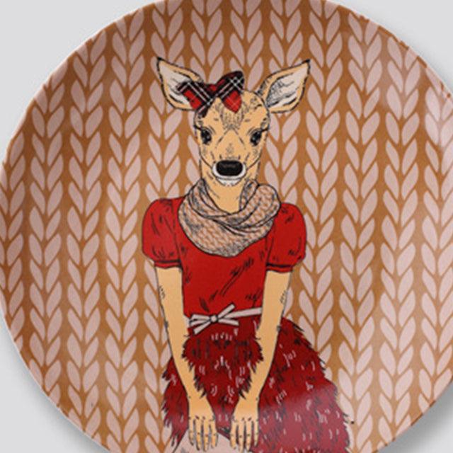 scandinavian deer ceramic wall plate details