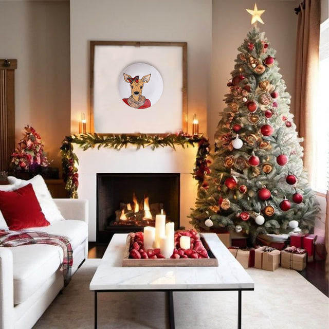 scandinavian deer ceramic wall plate with the fireplace