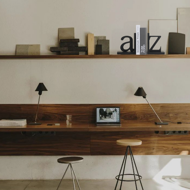set of 2 MDF letter shaped decorative bookends on the wall shelf