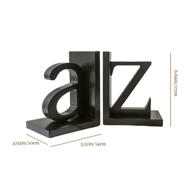 set of 2 MDF letter shaped decorative bookends size chart