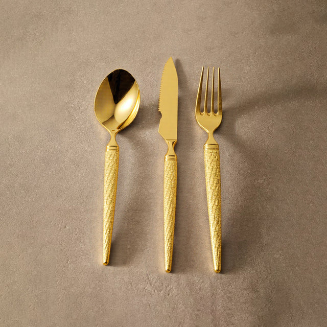 set of 3 stainless steel golden tableware